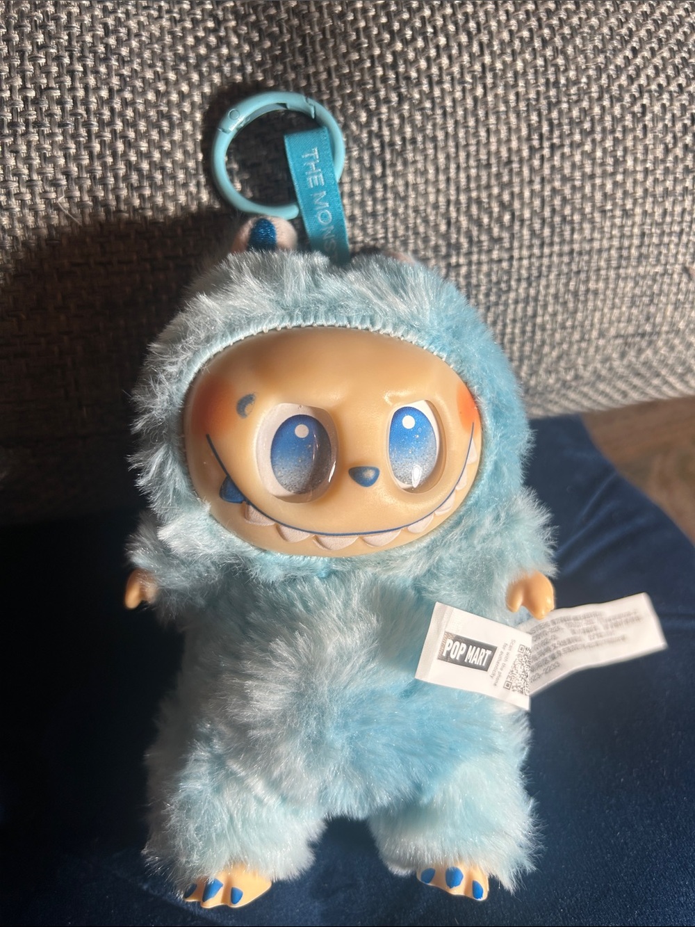 New! Blue Furry Monster Labubu, Plush Keychain by Pop Mart